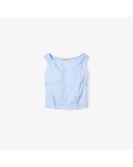 Tory Burch Blue Crinkled Viscose Top