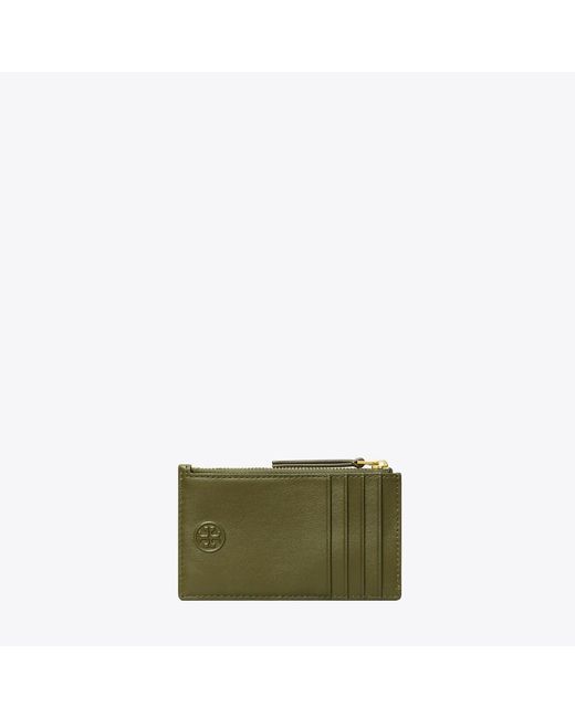 Tory Burch Green Fleming Zip Card Case, One Size