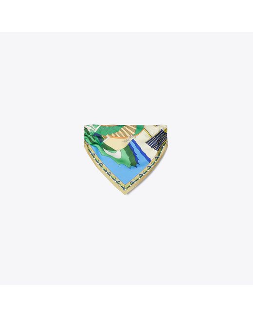 Tory Burch Blue Printed Silk Scarf Top