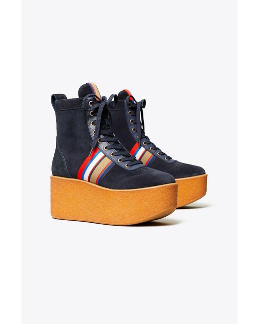 Tory Burch Blue Striped High-top Platform Sneakers Boots
