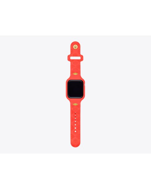 Tory Burch Red T Monogram Apple Watch Band In Silicone, 41mm