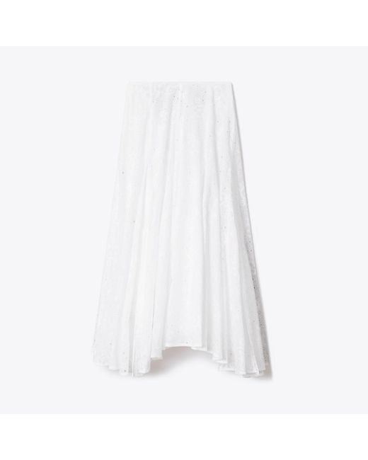 Tory Burch White Cotton Eyelet Skirt