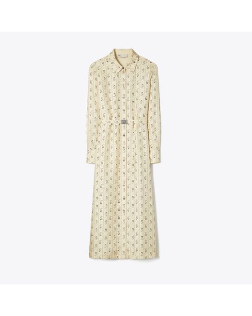 Tory Burch Natural Printed Silk Shirtdress