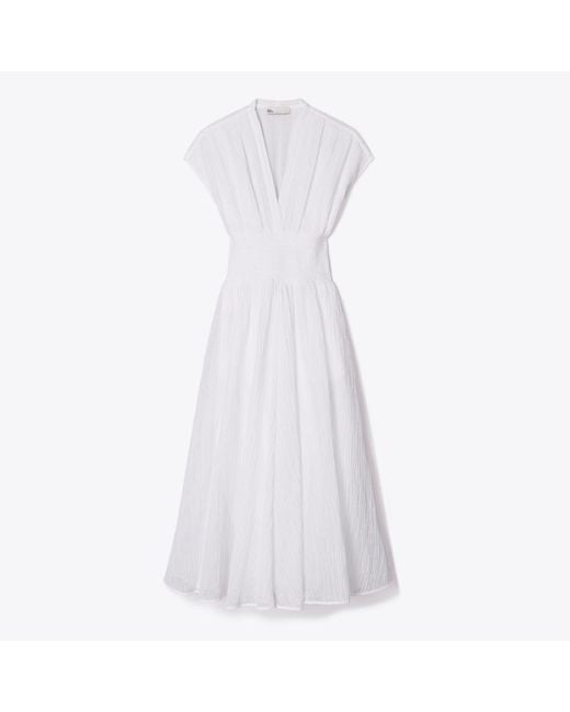Tory Burch White V-Neck Linen Dress