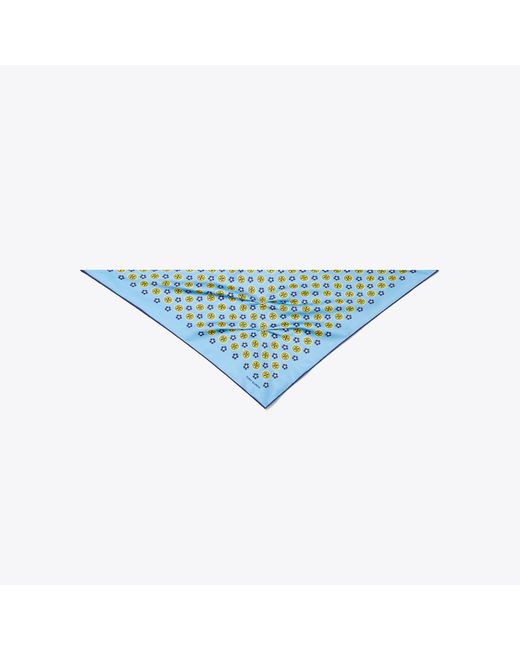 Tory Burch Blue Floral Logo Triangle Scarf
