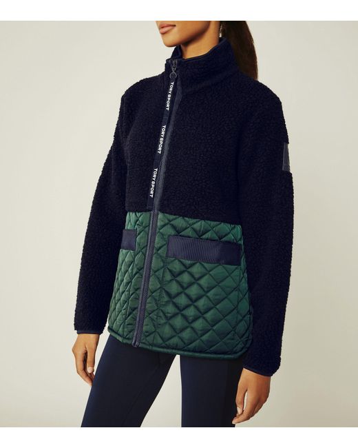 Tory Sport Sherpa Fleece Quilted Jacket in Blue Lyst