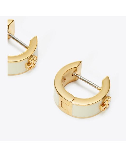 Tory Burch Metallic Icon Enamel Huggie Earrings, One Size