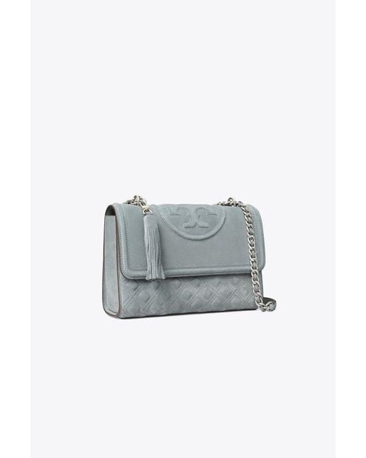 Tory Burch Fleming Suede Convertible Shoulder Bag in Blue Clay (Blue