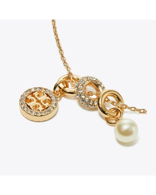 Tory Burch White Icon Pavé Charm Pendant Necklace