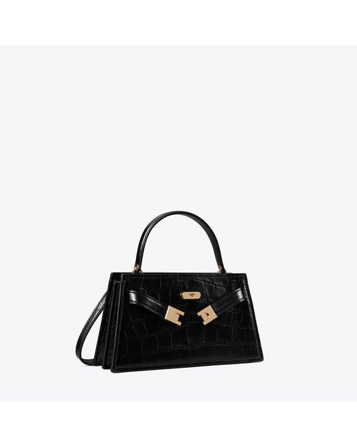 Tory Burch Black Mini Lee Radziwill Embossed Top-Handle Bag, One Size