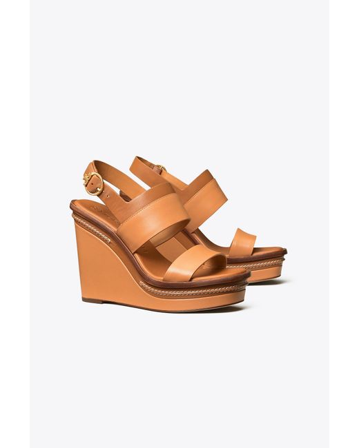 Tory Burch Brown Selby 120 Wedge Sandals
