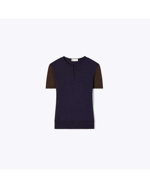 Tory Burch Blue Wool Henley