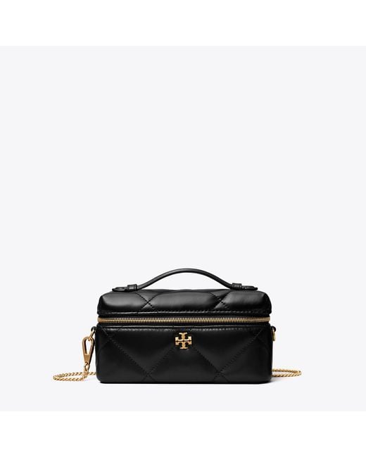 Tory Burch Black Kira Diamond Quilt Charm East-West Vanity Case, One Size