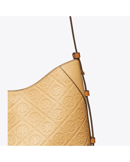 Tory Burch Natural T Monogram Pebble Messenger, One Size