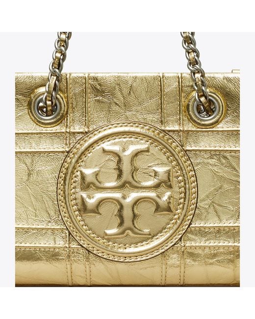 Tory Burch Metallic Mini Fleming Soft Metalling Chain Quilted Tote Bag