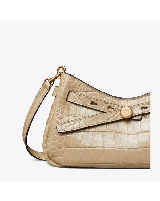 Tory Burch Natural Romy Croc-Embossed Zip Top Crossbody Bag