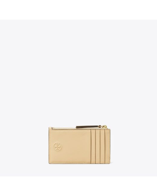 Tory Burch Natural Fleming Zip Card Case
