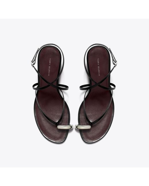 Tory Burch Black Pierced Multi-Strap Heeled Sandal