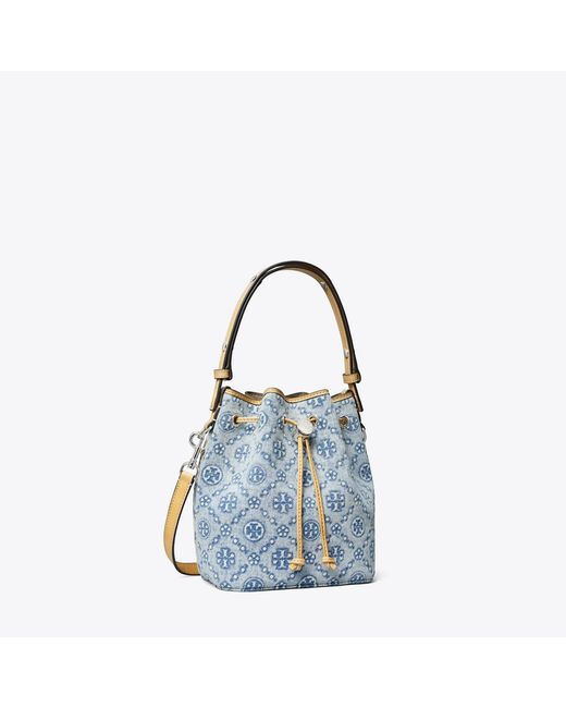Tory Burch Blue T Monogram Denim Bucket Bag, One Size
