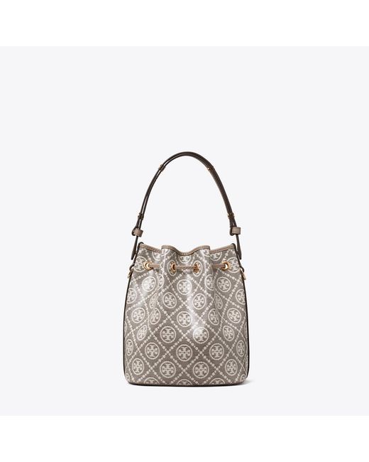 Tory Burch Gray T Monogram Coated Jacquard Bucket Bag, One Size