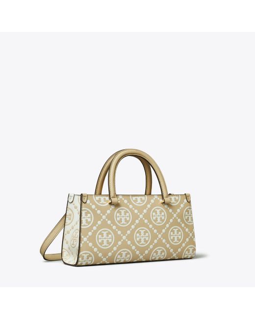 Tory Burch Metallic T Monogram Contrast Embossed Small East-West Tote