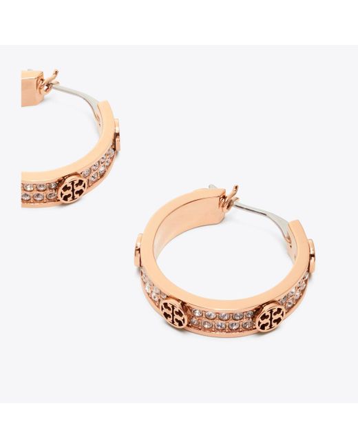 Tory Burch Pink Small Icon Pavé Hoop Earrings, One Size