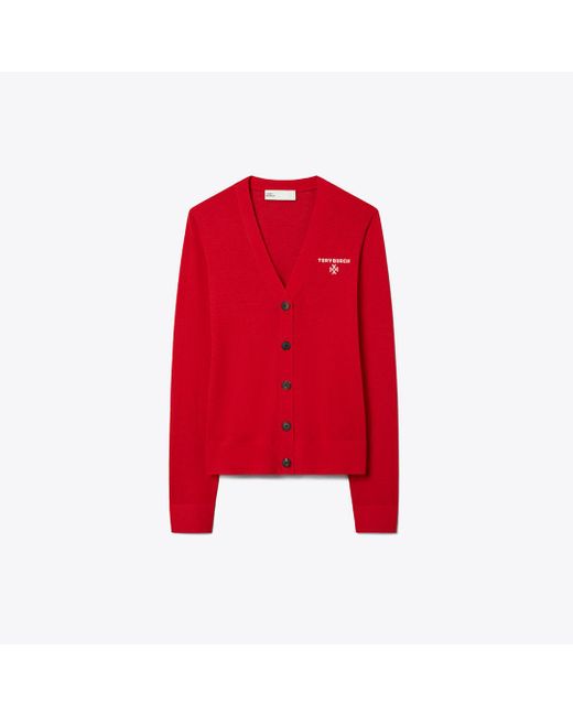 Tory Burch Women's Red Simone Wool Cardigan