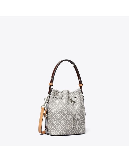 Tory Burch Gray T Monogram Utility Bucket Bag, One Size