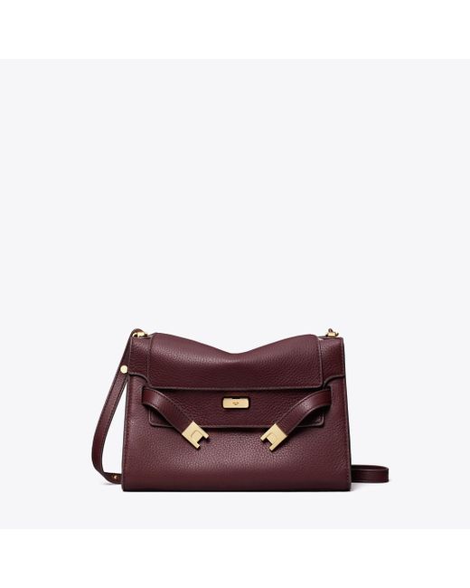 Tory Burch Purple Lee Radziwill Pebbled Shoulder Bag, One Size