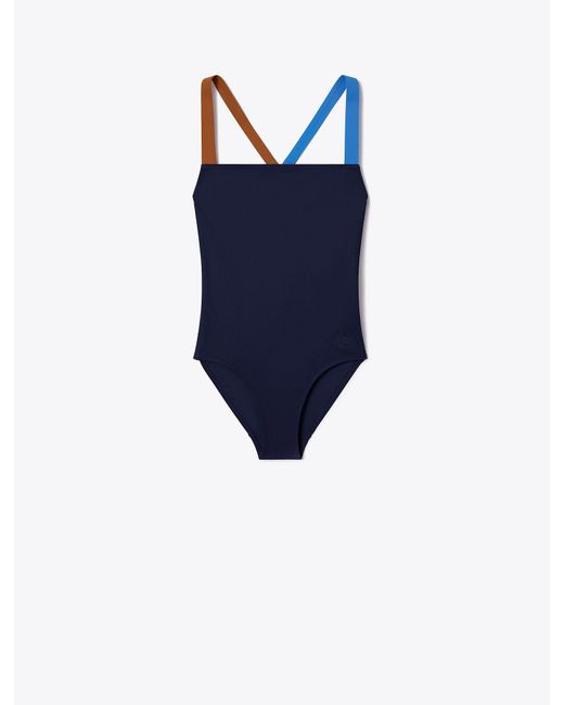 Tory Burch Colorblock Tank Swimsuit in Blue | Lyst