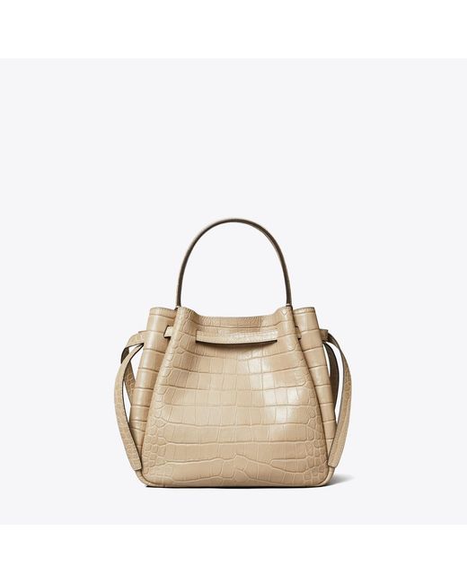 Tory Burch Natural Romy Croc-Embossed Bucket Bag