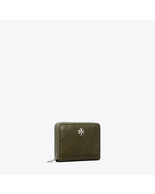 Tory Burch Green Small Charlie Quilted Zip-Around Wallet