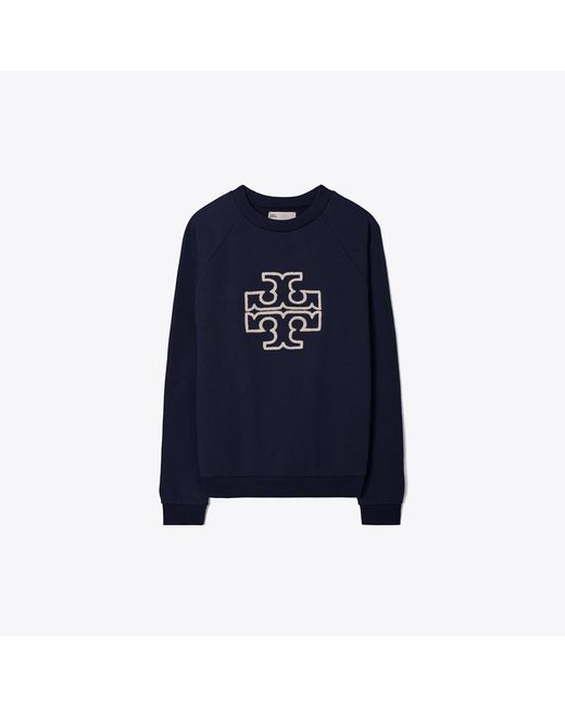Tory Burch Blue Heavy French Terry Logo Crewneck