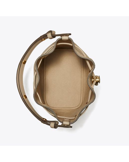 Tory Burch Natural T Monogram Pebbled Bucket Bag, One Size