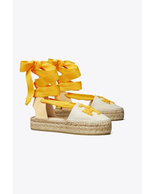 Tory Burch Yellow Woven Double T Espadrille