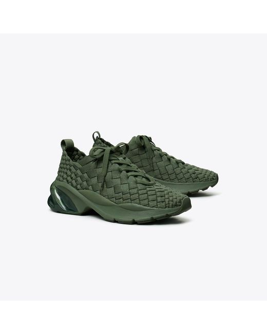 Tory Burch Green Good Luck Woven Trainer Shoes, Leather/Rubber