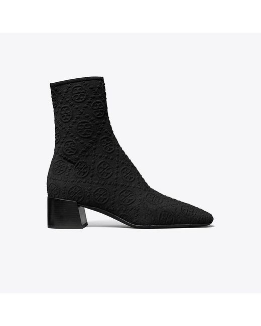 Tory Burch Black T Monogram Stretch Ankle Boot