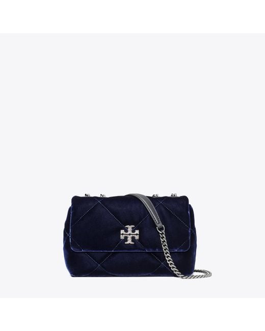 Tory Burch Blue Damen Kleine Kira Schultertasche Aus Samt Mit Rautensteppung Und Pavé