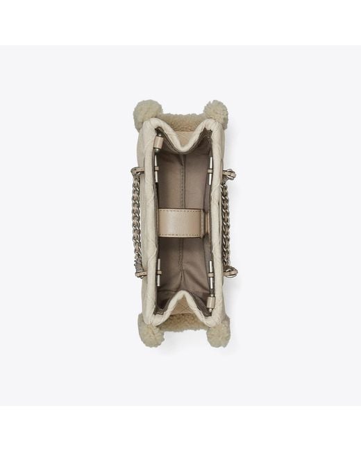 Tory Burch Natural Mini Fleming Soft Shearling Chain Tote, One Size