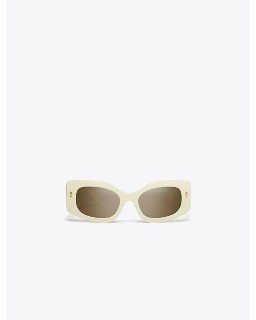 Tory Burch White Miller Pushed Rectangle Sunglasses