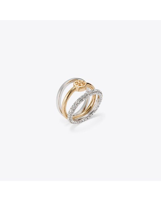 Tory Burch White Icon Pavé Stacking Ring