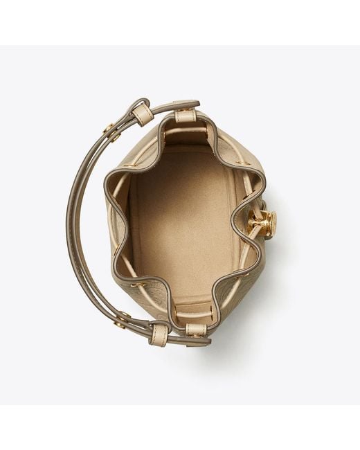 Tory Burch Natural T Monogram Pebbled Mini Bucket Bag, One Size