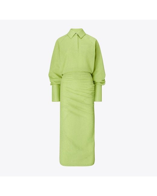 Tory Burch Cuffed Jacquard Dress in Green | Lyst Tory Burch Cuffed Jacquard Dress in Green | Lyst
