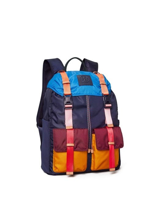 Tory Sport Blue Ripstop Nylon Color-block Backpack
