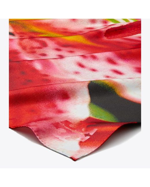 Tory Burch Red Lily Silk Square Scarf, One Size
