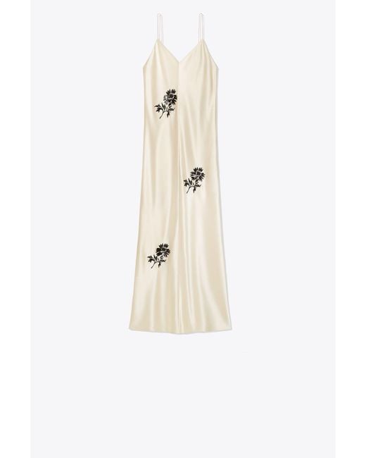 Tory Burch Embroidered Flower Dress in Natural | Lyst Tory Burch Embroidered Flower Dress in Natural | Lyst