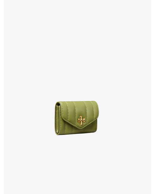 Tory Burch Green Kira Quilted Flap Card Case