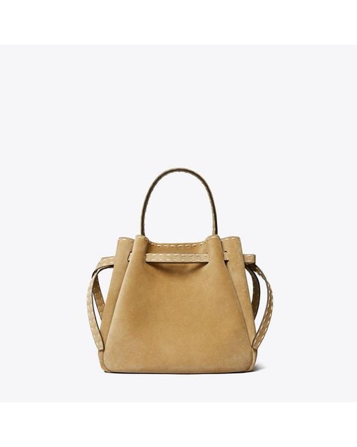 Tory Burch Natural Romy Suede Pick Stitch Bucket Bag, One Size
