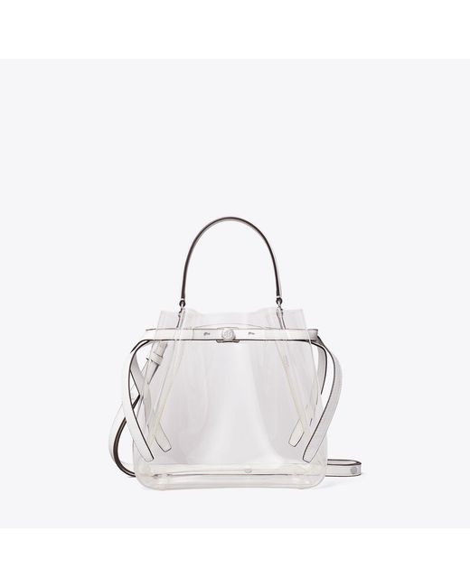 Tory Burch White Romy Clear Bucket Bag