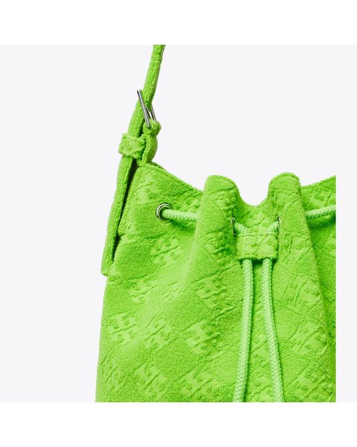Tory Burch Green T Monogram Terry Oversized Bucket Bag, One Size